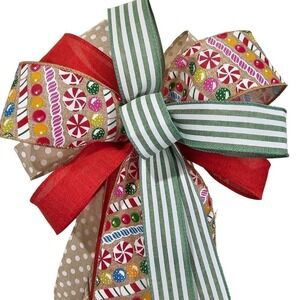 Candy Bow, Handmade Christmas Bow, Winter Bow, Whimsical Bow, Tree Topper
